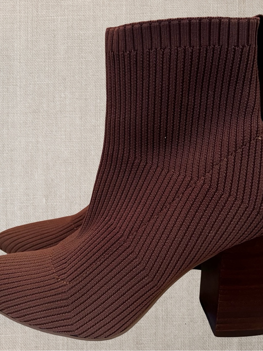 Steven New York Cognac Ribbed Sock Boots Block Heel